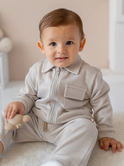 Mininio Boys Knitted Zip Up Jacket in Beige