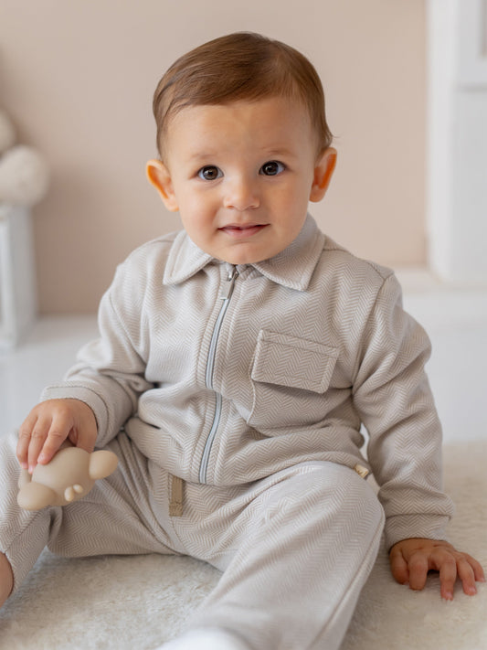 Mininio Boys Knitted Zip Up Jacket in Beige
