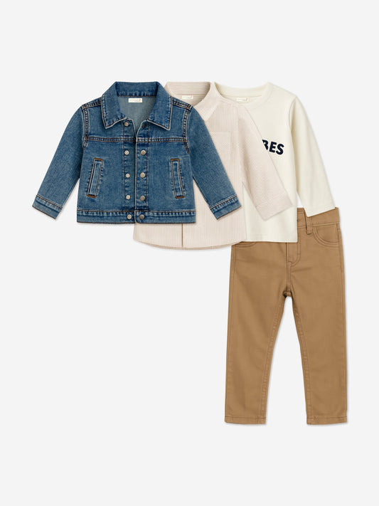 Mininio Baby Boys 4 Piece Trouser Set in Beige