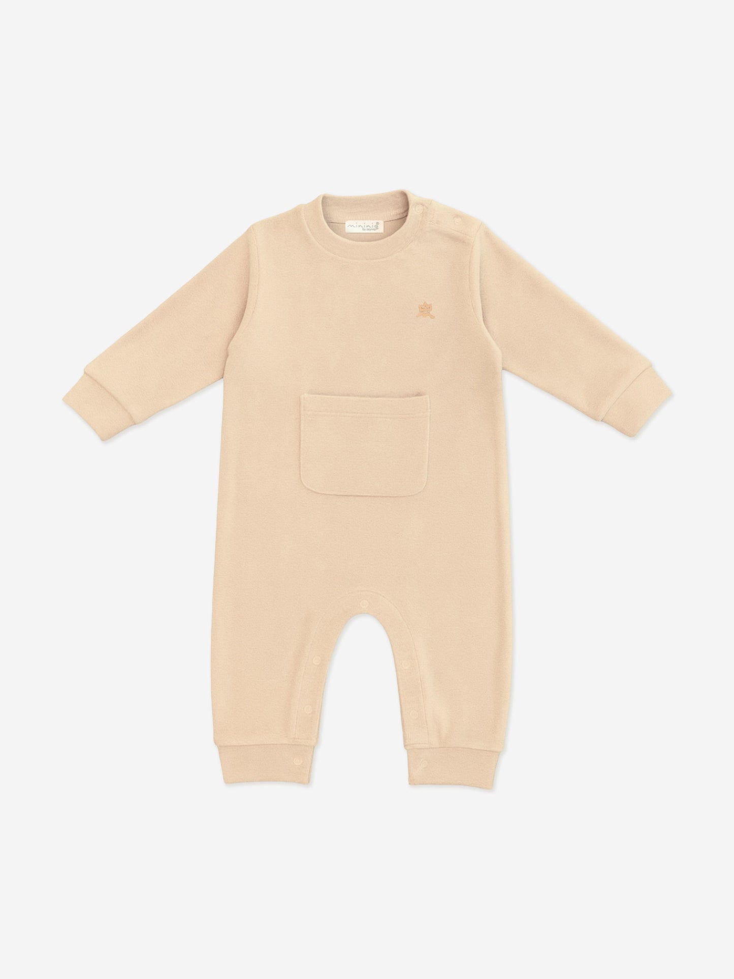 Mininio Baby Cotton Fleece Romper in Beige