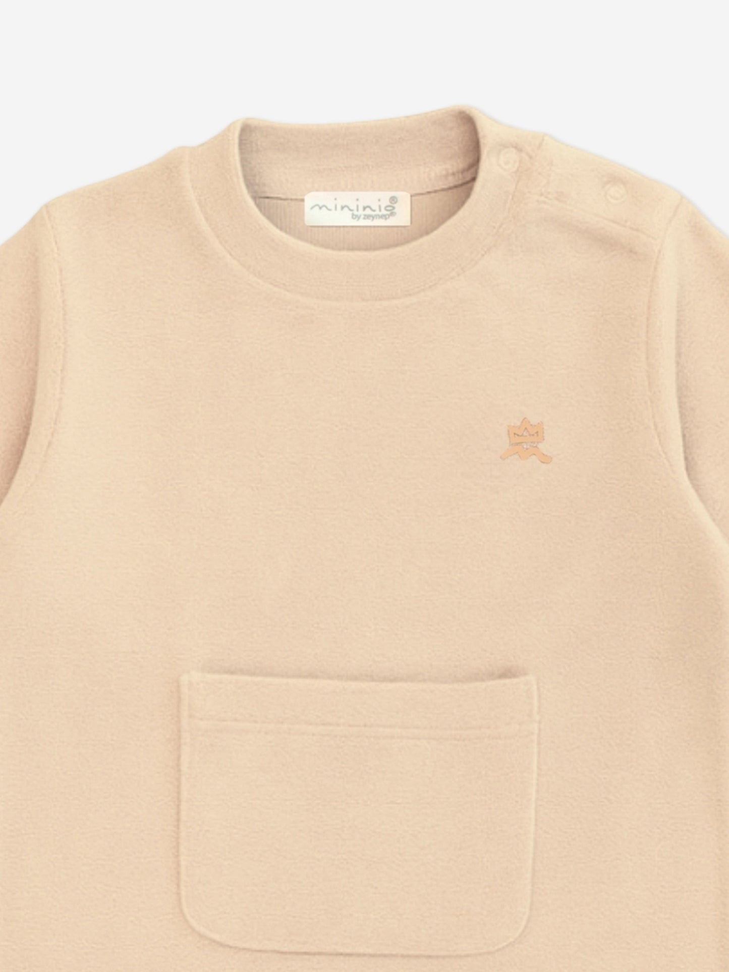 Mininio Baby Cotton Fleece Romper in Beige