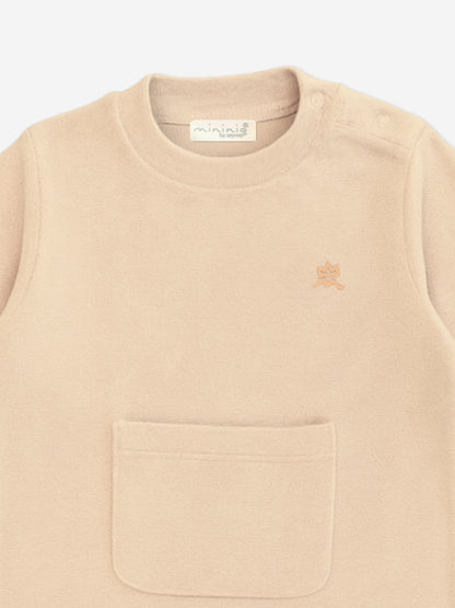 Mininio Baby Cotton Fleece Romper in Beige