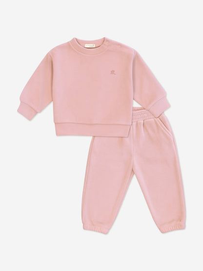 Mininio Baby Girls Cotton Fleece Tracksuit in Pink