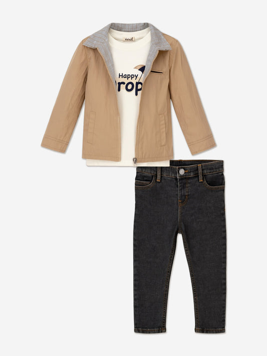 Mininio Boys 3 Piece Outfit Set in Beige