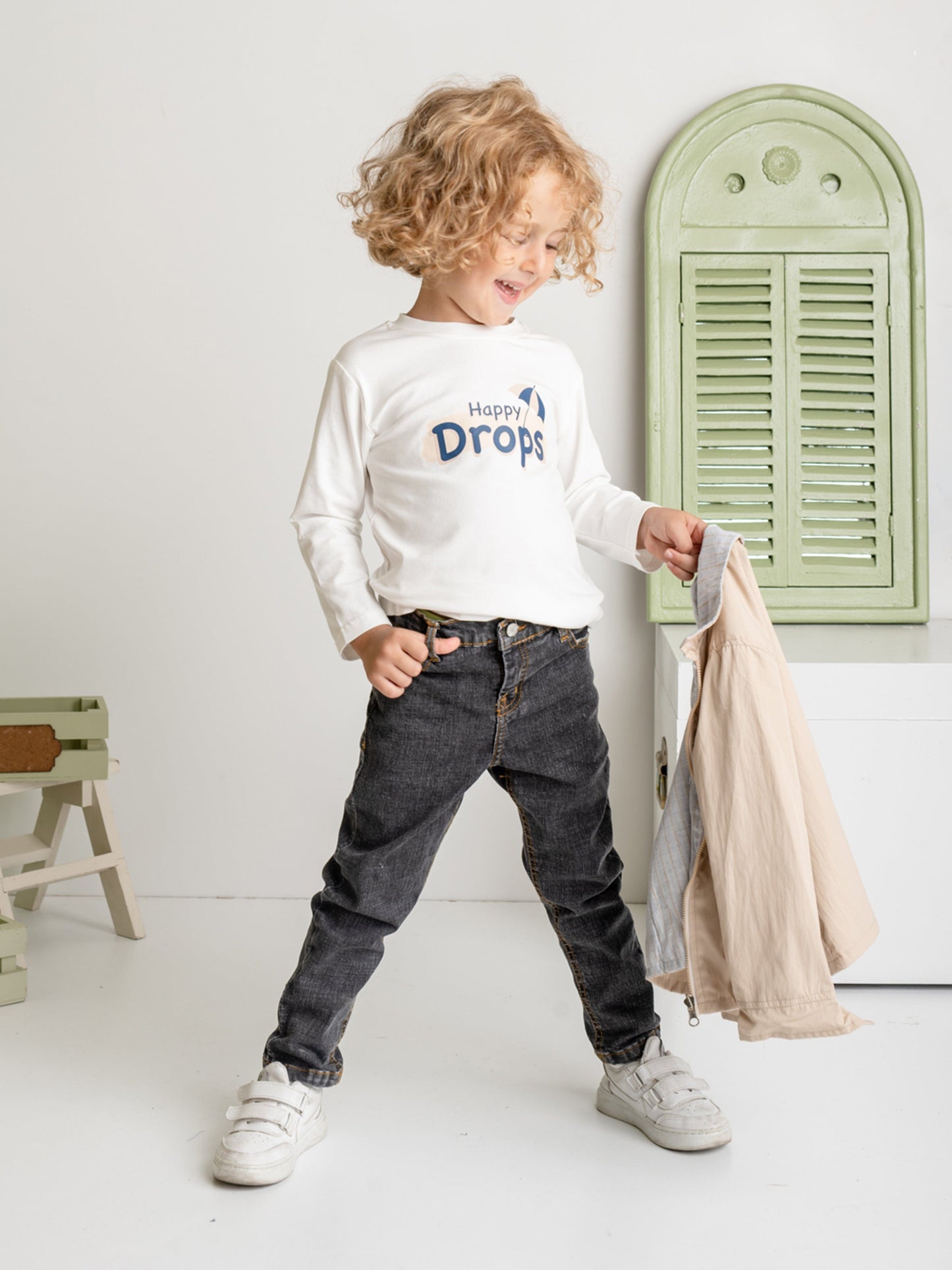 Mininio Boys 3 Piece Outfit Set in Beige