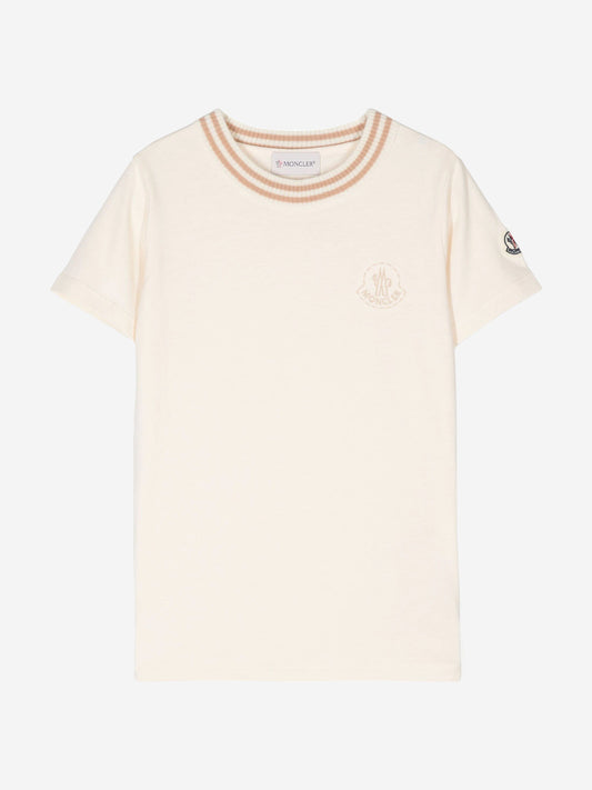 Moncler Enfant Girls Logo T-Shirt in Ivory