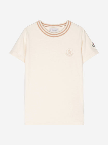 Moncler Enfant Girls Logo T-Shirt in Ivory