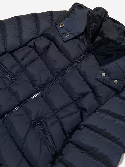 Moncler Enfant Girls Down Padded Charpel Long Coat in Navy