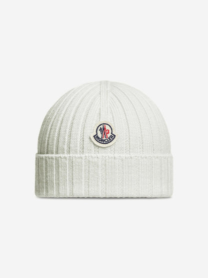 Moncler Enfant Baby Wool Beanie Hat in Ivory
