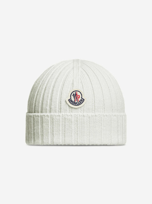 Moncler Enfant Baby Wool Beanie Hat in Ivory