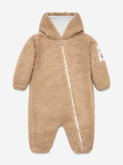 Moncler Enfant Baby Teddy Fleece Romper in Beige