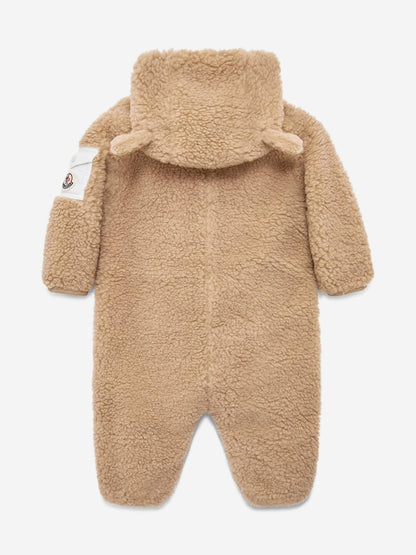 Moncler Enfant Baby Teddy Fleece Romper in Beige