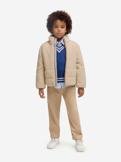 Moncler Enfant Kids Teddy Fleece Casan Jacket in Ivory