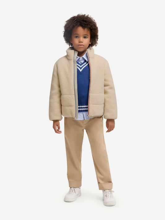 Moncler Enfant Kids Teddy Fleece Casan Jacket in Ivory