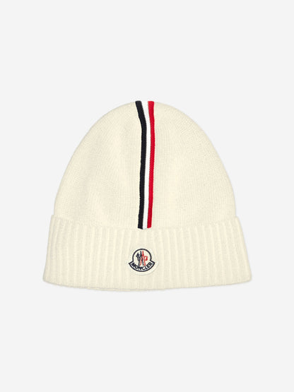 Moncler Enfant Kids Logo Beanie Hat in Ivory
