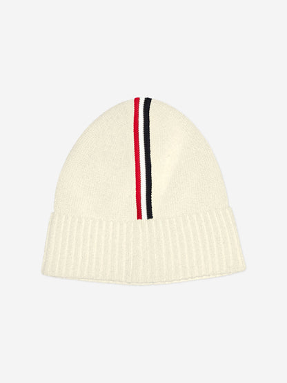 Moncler Enfant Kids Logo Beanie Hat in Ivory