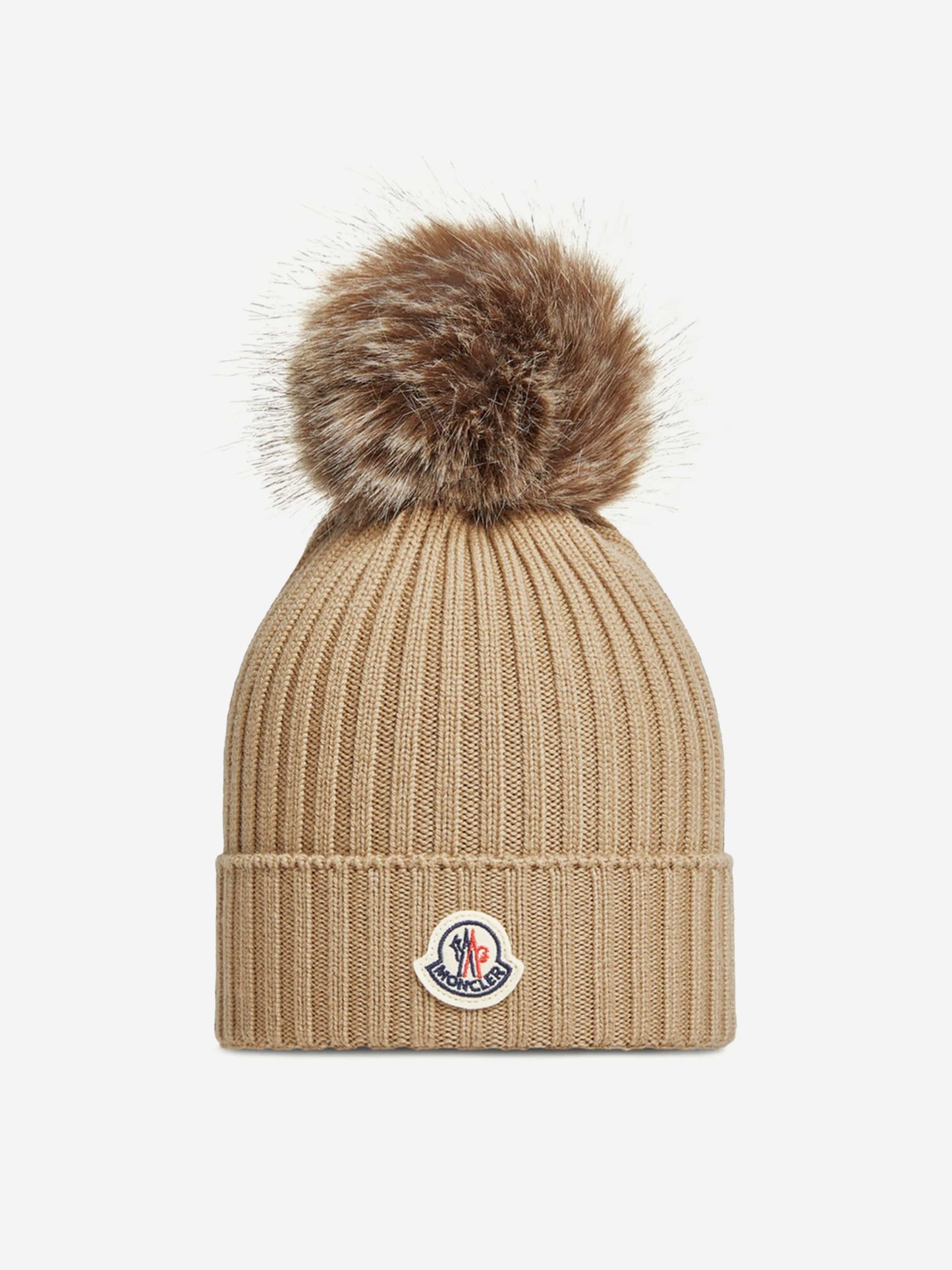 Moncler Enfant Girls Knitted Pom Pom Hat in Beige
