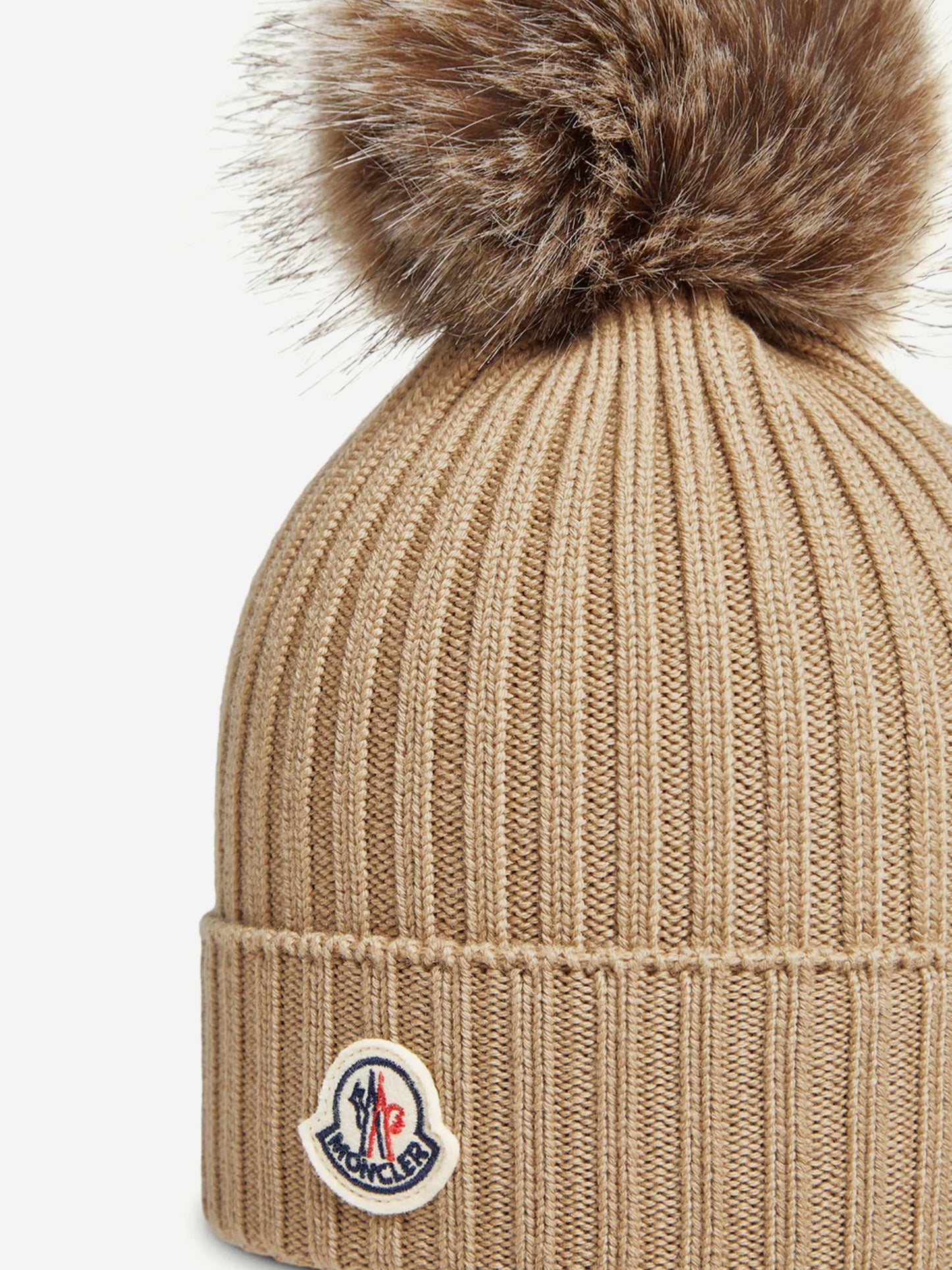 Moncler Enfant Girls Knitted Pom Pom Hat in Beige