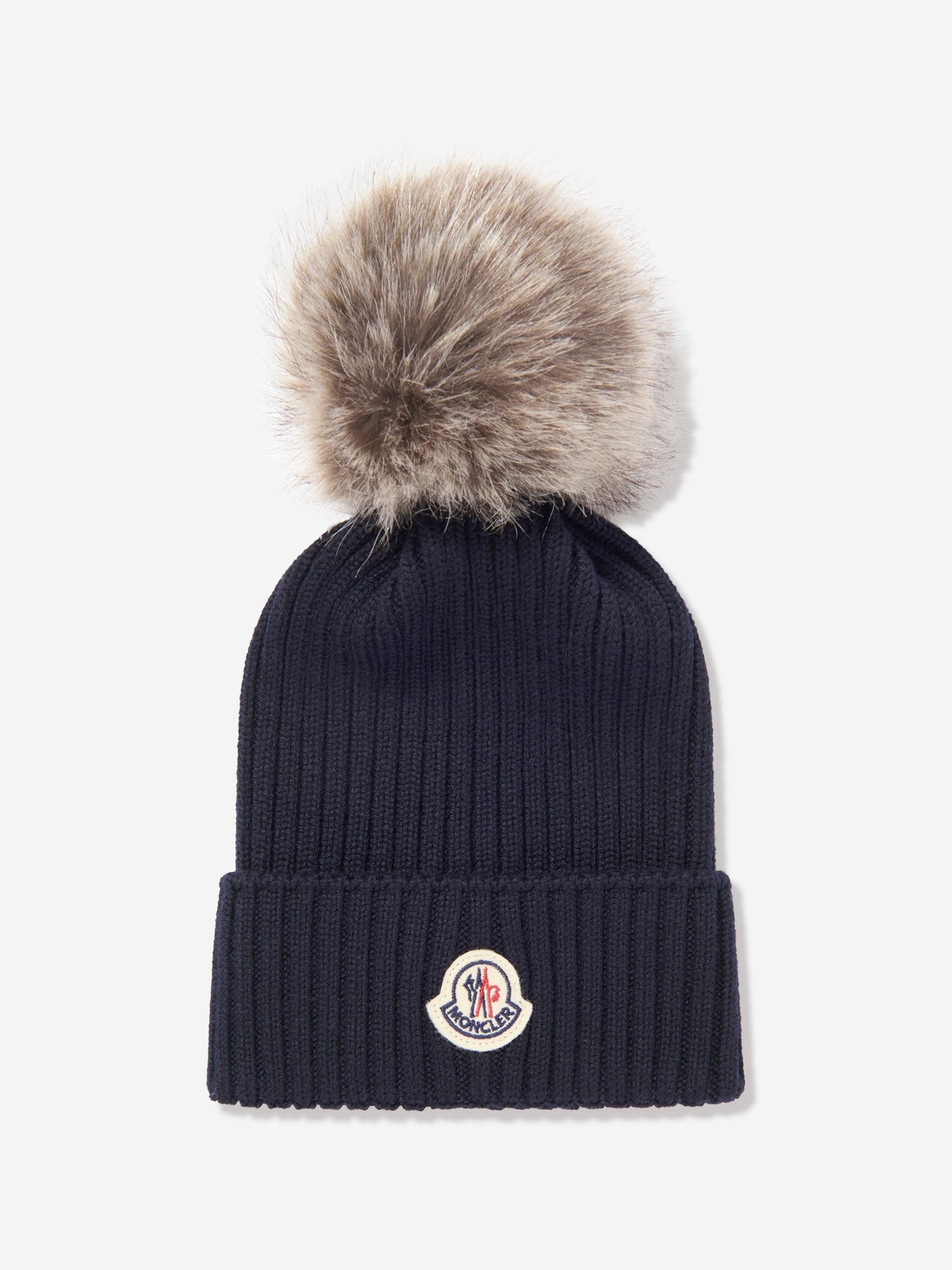 Moncler Enfant Girls Knitted Pom Pom Hat in Navy