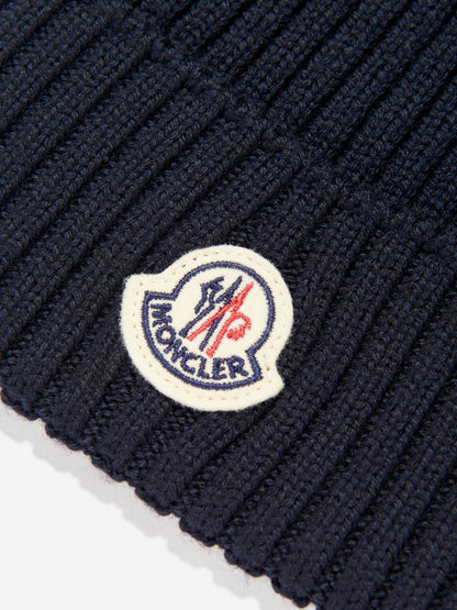 Moncler Enfant Girls Knitted Pom Pom Hat in Navy