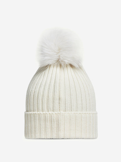 Moncler Enfant Girls Knitted Pom Pom Hat in Ivory