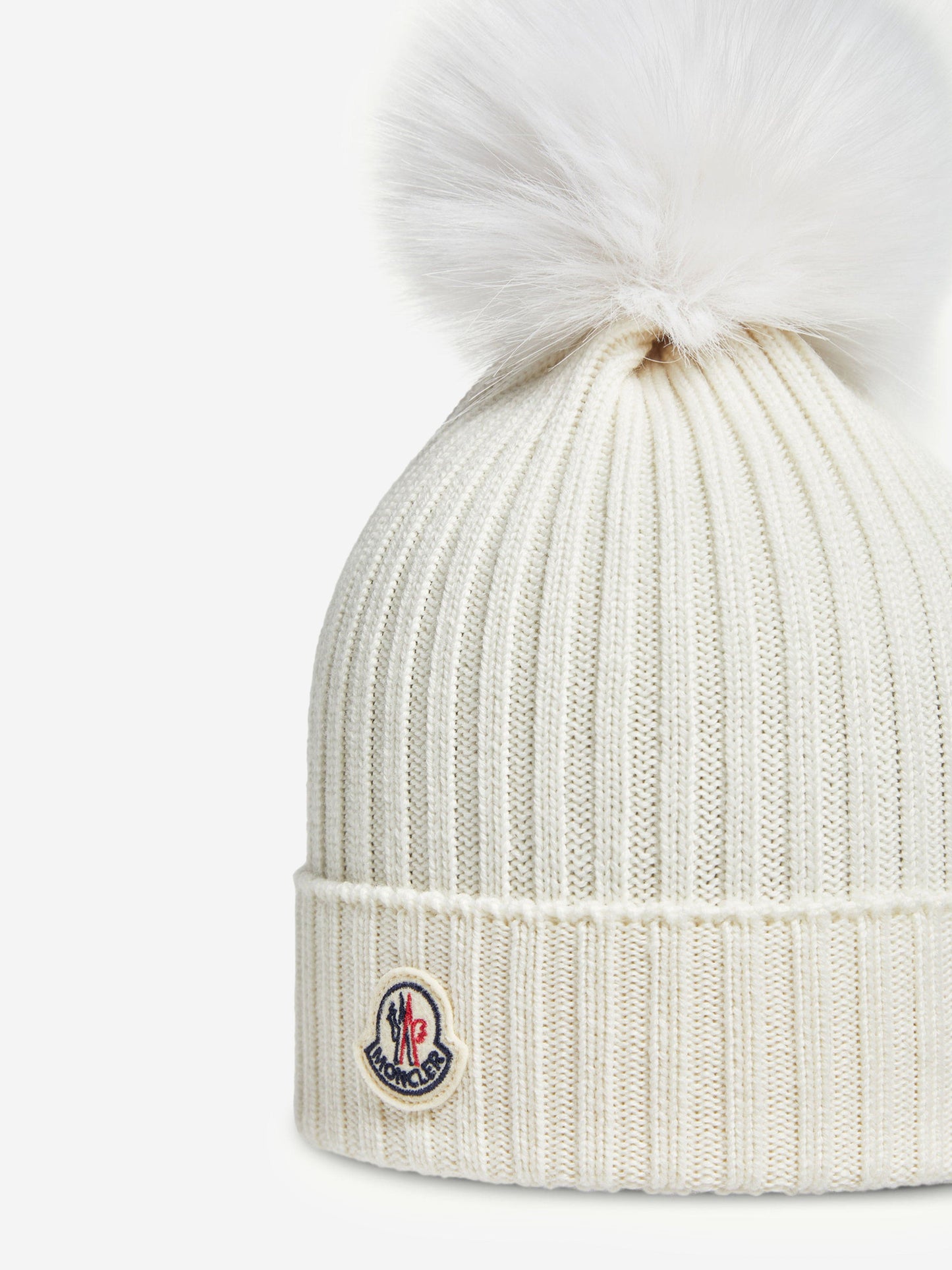 Moncler Enfant Girls Knitted Pom Pom Hat in Ivory