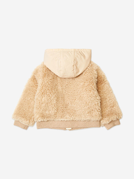 Moncler Enfant Girls Teddy Fleece Zip Up Cardigan in Beige