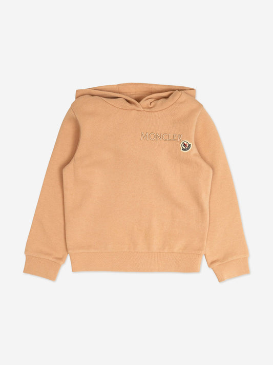 Moncler Enfant Girls Logo Hoodie in Beige