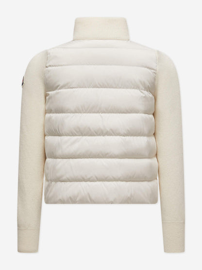 Moncler Enfant Girls Down Padded Zip Up Cardigan in Ivory