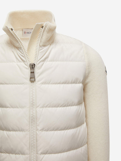 Moncler Enfant Girls Down Padded Zip Up Cardigan in Ivory