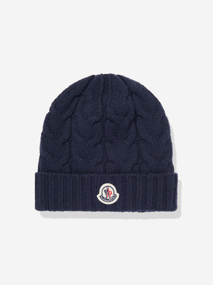 Moncler Enfant Boys Wool Knit Beanie Hat in Navy
