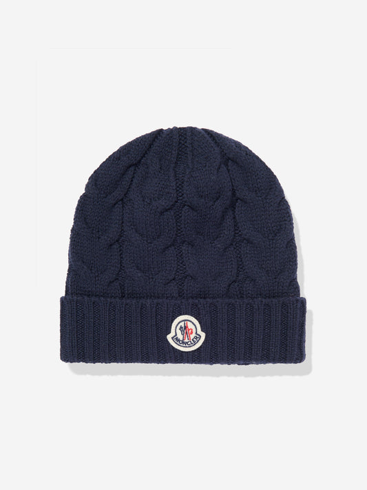 Moncler Enfant Boys Wool Knit Beanie Hat in Navy