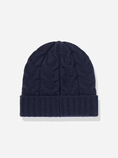 Moncler Enfant Boys Wool Knit Beanie Hat in Navy