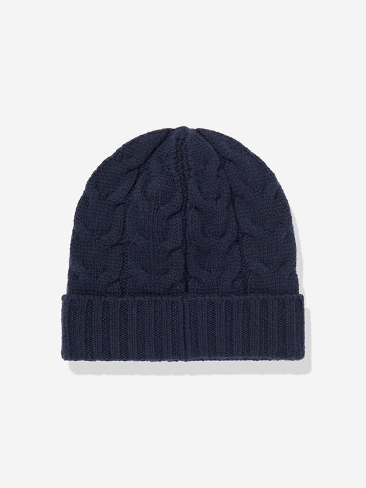 Moncler Enfant Boys Wool Knit Beanie Hat in Navy