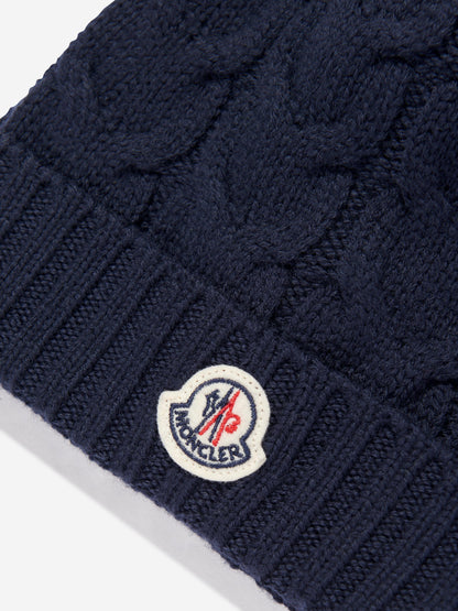 Moncler Enfant Boys Wool Knit Beanie Hat in Navy