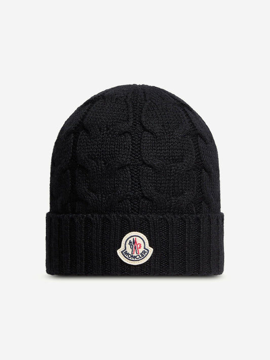 Moncler Enfant Boys Wool Knit Beanie Hat in Black