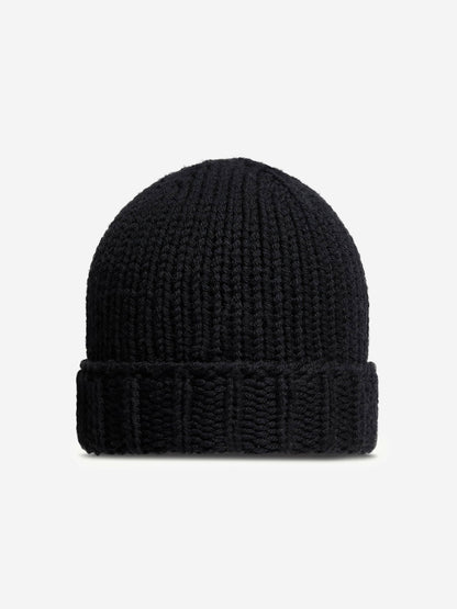 Moncler Enfant Girls Wool Knit Beanie Hat in Black
