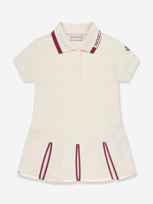 Moncler Enfant Girls Logo Polo Dress in Ivory