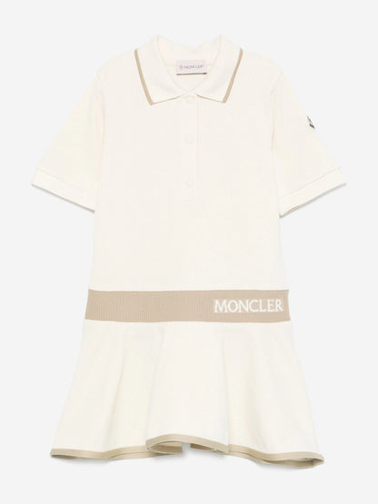 Moncler Enfant Girls Logo Polo Dress in Ivory
