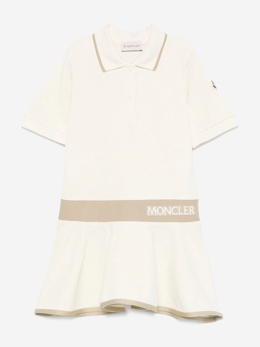 Moncler Enfant Girls Logo Polo Dress in Ivory