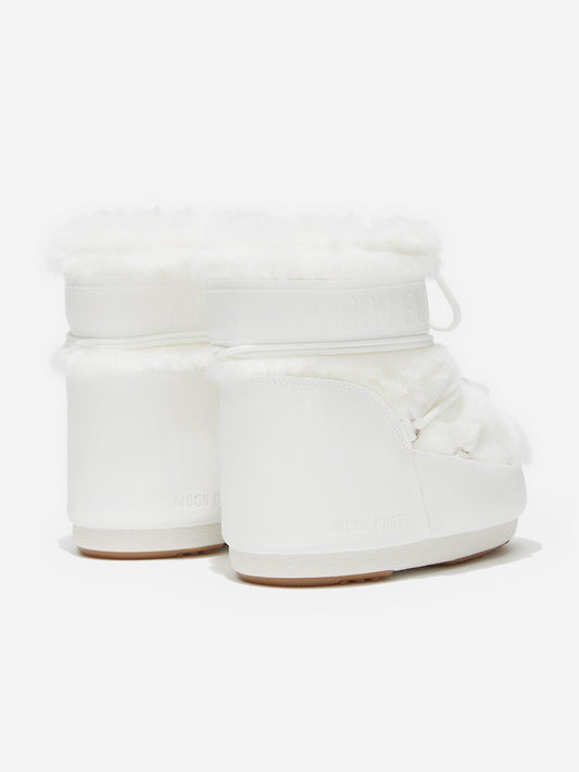 Moon Boot Kids Icon Low Faux Fur Boots in White
