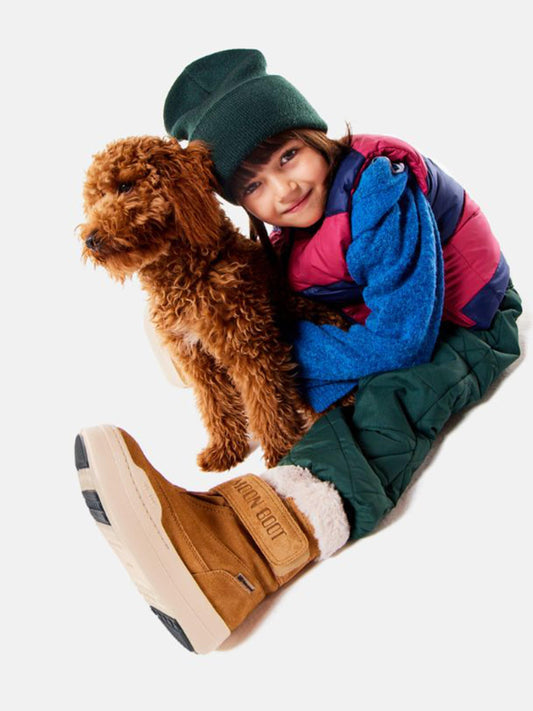 Moon Boot Kids JR Strap Suede Boots in Brown