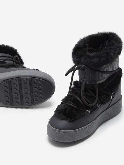 Moon Boot Girls Ltrack Faux Fur Boots in Black