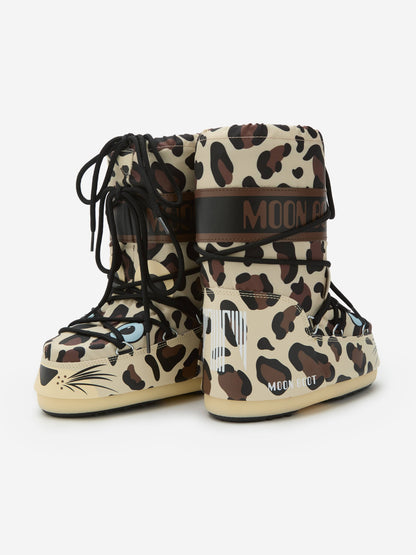 Moon Boot Kids Icon Leopard Boots in Brown