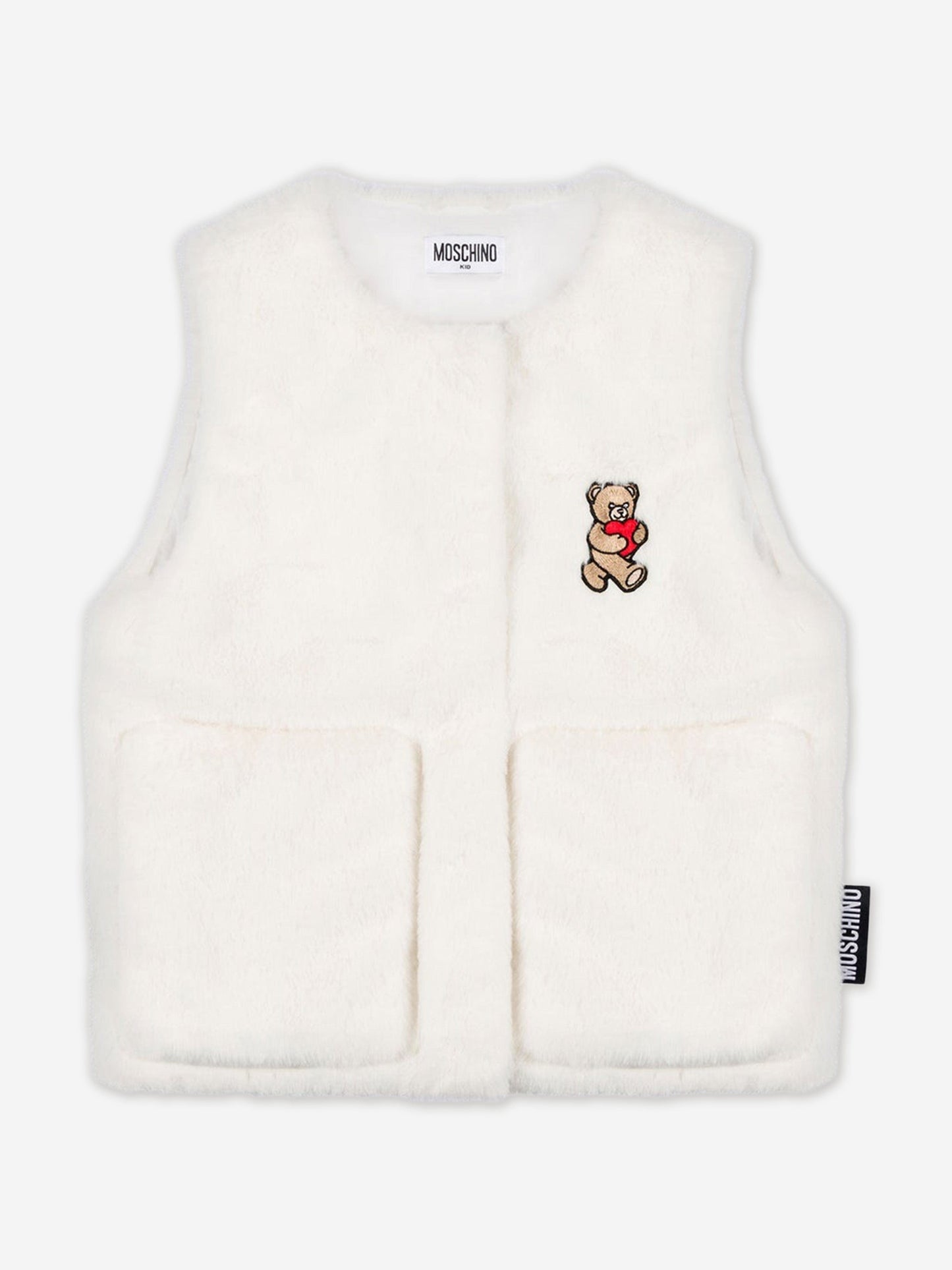 Moschino Girls Teddy Fleece Gilet in Ivory