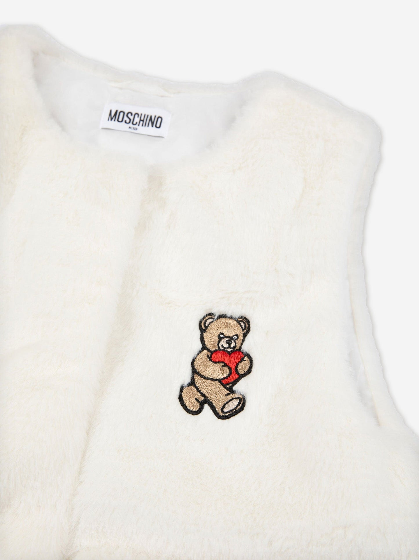 Moschino Girls Teddy Fleece Gilet in Ivory