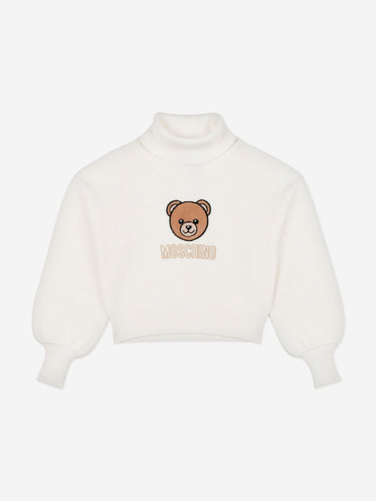 Moschino Girls Bear Logo Jumper in Ivory