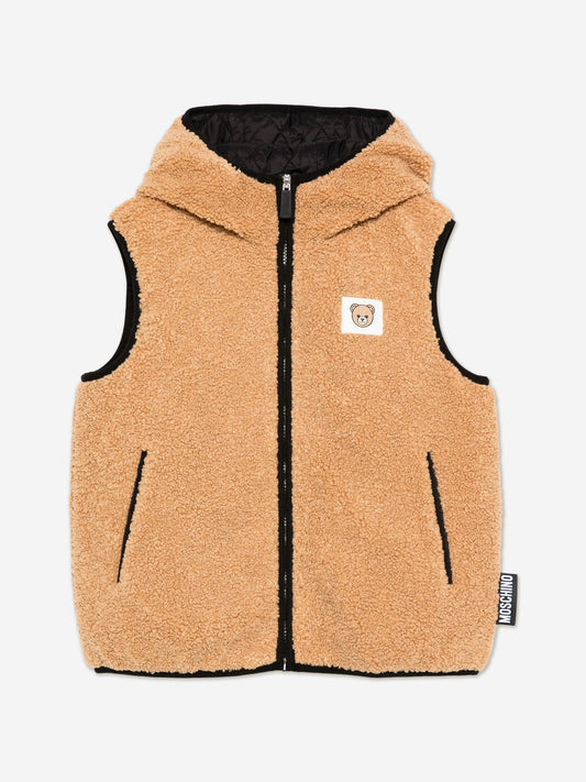 Moschino Kids Teddy Fleece Gilet in Brown