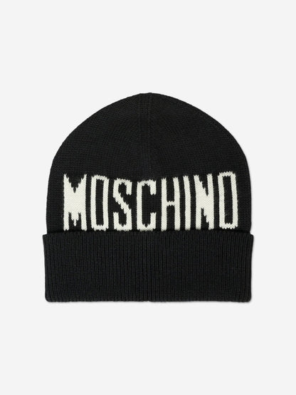 Moschino Kids Logo Beanie Hat in Black