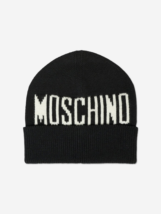 Moschino Kids Logo Beanie Hat in Black